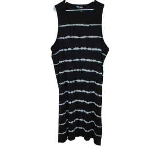 DKNY Black Striped Tie Dye Ribbed Sleeveless Tank Maxi Dress Plus Size 3X